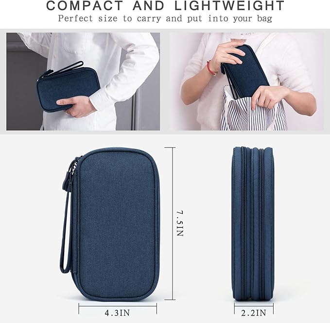 Skycase Electronic Organizer Travel Case - Waterproof Travel Cord Pouches for Organization, Cable Organizer, All-in-One Double Layers Storage Bag for Accessories, Charger, Cable, Navy - Medium