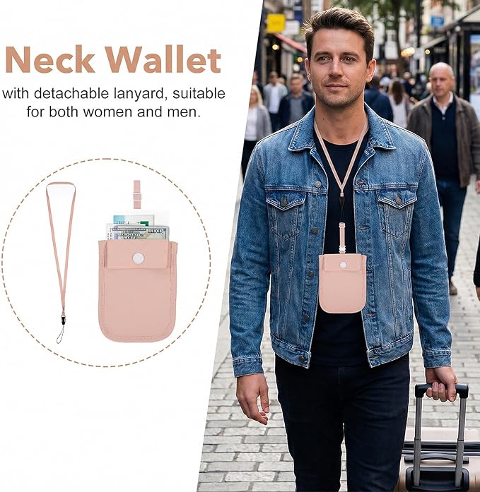 RFID Blocking Hidden Bra Wallet, Travel Money Pouch With Adjustable Strap, Money Belt for Travel Women Hidden, Secret Pocket for Valuables(Pink)