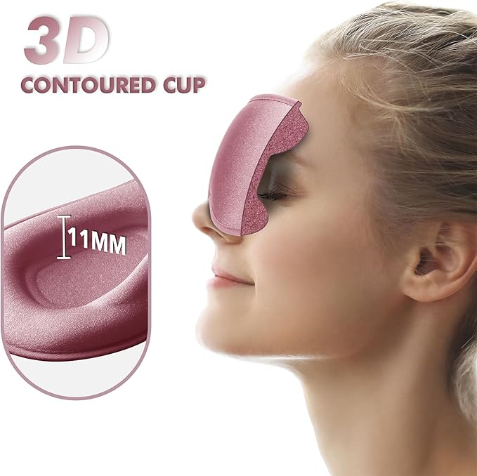 Sleep Eye Mask for Men Women, Sleeping Mask for Side Sleeper, Travel Blackout Night Blindfold Eye Shade Cover with Adjustable Strap (Rose)