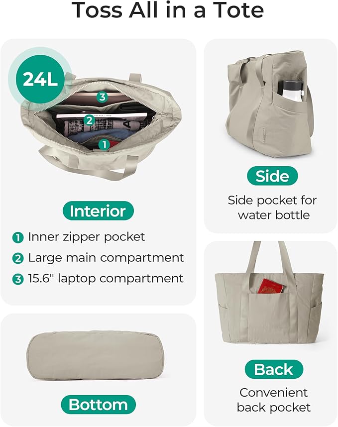 BAGSMART Tote Bag for Women, Tote Bag with Zipper Work Tote with Compartments Nurse Shoulder Hanbag for Travel, Gym