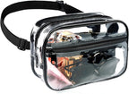 Clear Fanny Pack for Stadium Events - Clear Bag for Women Men | Lightweight Waist Pack for Concerts, Sports Games Day & Travel Stadium Approved Transparent Bag (Black)
