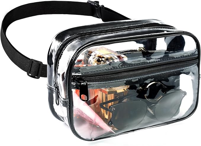 Clear Fanny Pack for Stadium Events - Clear Bag for Women Men | Lightweight Waist Pack for Concerts, Sports Games Day & Travel Stadium Approved Transparent Bag (Black)