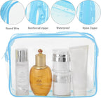 Tbestmax 10 Pack Clear Cosmetic Bags Makeup Bags Portable Waterproof TSA Approved Travel Toiletry Bags Large Organizer Blue, 9.8" x 7.1" x 2.4"