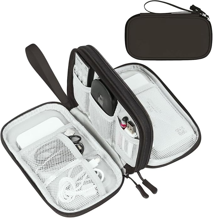 FYY Electronic Organizer, Travel Cable Organizer Bag Pouch Electronic Accessories Carry Case Portable Waterproof Double Layers Storage Bag for Cable, Charger, Phone, Earphone, Medium Size, Coffee