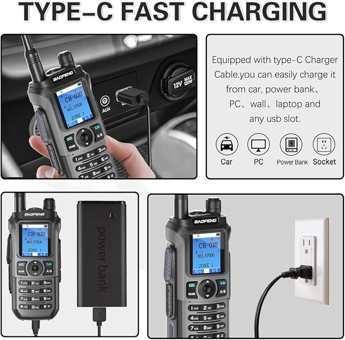 BAOFENG GMRS Handheld Radio Ham Radio Long Range GM21 Rechargeable Walkie Talkies,NOAA Weather Receiver GM-15 PRO 999 Channels Two Way Radio with USB-C Charger for Survival Gear Hunting,2 Pack
