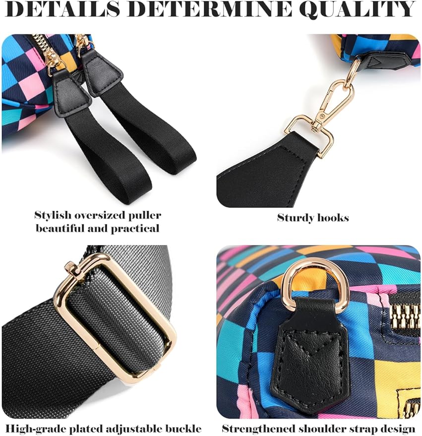 Black and White Checkered Crossbody Bag Bum Bag for Women,Spacious Checkered Purse Fanny Packs Belt Bag