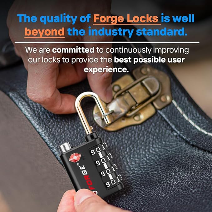 Forge Dual-Opening: Key or Combination Lock, TSA Approved Lock for Luggage, Pelican case, Travel, Gym, School, Luggage Combination Lock, Travel Bag Lock (Black 10 Pk)