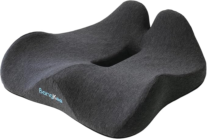 18x16 Inch Memory Foam Seat Cushion for Office Chair, Car & Travel, Ergonomic Chair Cushions for Long Sitting, Thick Supportive Seat Pad with Non-Slip Bottom, Washable Cover, Black