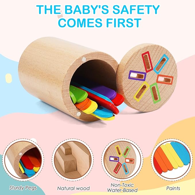 Montessori Toys for Toddler, Fine Motor Skills Toys Wooden Color Sorting Stacking Toy for Boys Girls Educational Gift for Kids Birthday