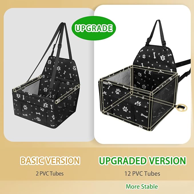 Dog Car Seat Foldable Dog Car Booster Seat Waterproof Breathable Oxford Travel Bag for Small to Medium Dogs, Puppies, and Pets-Pattern Black-Upgrade