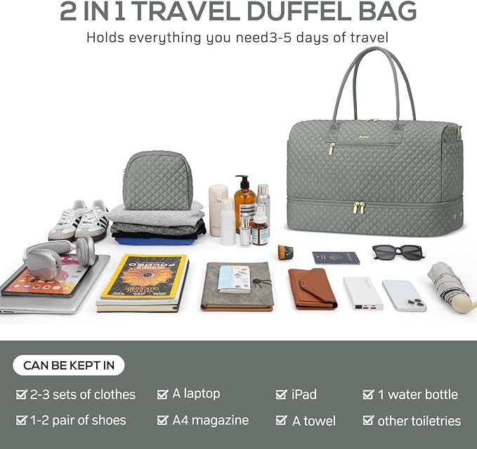 Travel Bag Weekender Bags for Women - Carry on Overnight Bag with Shoe Compartment Duffle Bag with Laptop Pocket Hospital Bag for Labor Delivery Gym Tote Bag with Toiletry Bag Dark Green