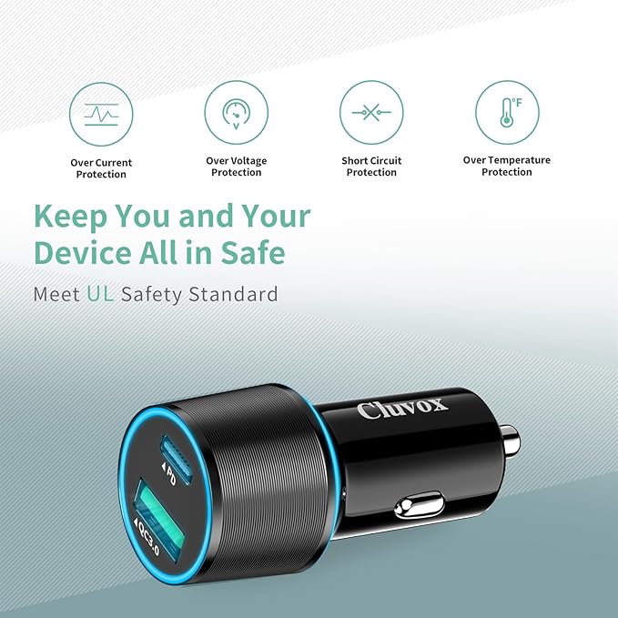 5 Pack 38W USB C Car Charger Adapter, 20W Fast USBC & 18W Rapid QC3.0 Ports, 12V Cigarette Lighter Adapter, Type C Auto Plug Outlet Accessories for iPhone 17 16 15 14, Samsung S26, Android Cell Phone
