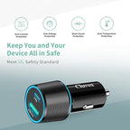 38W USB C Car Charger Adapter, 20W Fast USBC & 18W Rapid QC3.0 Ports, 12V Cigarette Lighter Adapter, Type C Auto Plug Outlet Accessories for iPhone 17 16 15 14, Google Samsung S26, Android Cell Phone