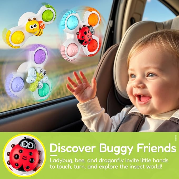 ALASOU 3PCS Pop Suction Cup Spinner Sensory Airplane Travel Toys for 1 Year Old Boy Girl Infant Toddlers|Novelty Spinning Tops 12 18 Months|1 2 Year Old Boy Birthday Gift|Baby Bath Toy Kids Ages 1-3