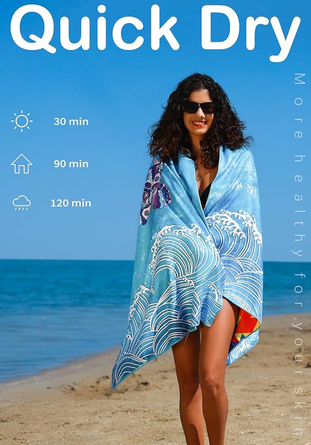 Widdonen Microfiber Lightweight Beach Towel Sand Free Quick Dry Absorbent Thin Compact Towels for Swimming Pool Camping Beach Accessories Large Easy Pack Travel Things for Vacation Essentials Gift