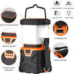 LED Camping Lantern Rechargeable,1000LM, Portable with 5 Ligth Modes, IP44 Waterproof 4400mAh Tent Flashlight Lanterns for Power Outages, Hiking, Hurricane,Campsites, Emergencies (2-Pack)