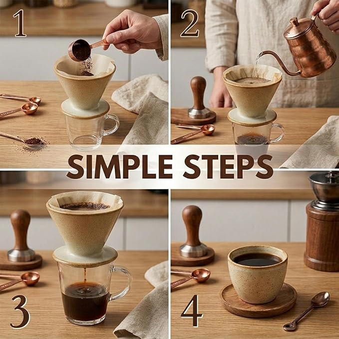 DIF DECO Ceramic Pour Over Coffee Dripper, Reusable Porcelain Portable Pour Over Coffee Maker, Slow Brewing Accessories with 1 Holes for Home, Office, Travel, Camping (Yellow)