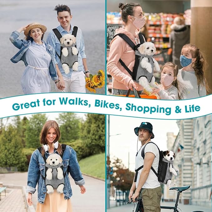 Dog Backpack Carrier, Front Pocket for Essentials, Legs Out Carrying Sling Travel Bag for Small Medium Dogs 2.5-4 Lbs, Soft Wearable Puppy Chest Carry Backpacks for Walking/Hiking/Camping/Traveling