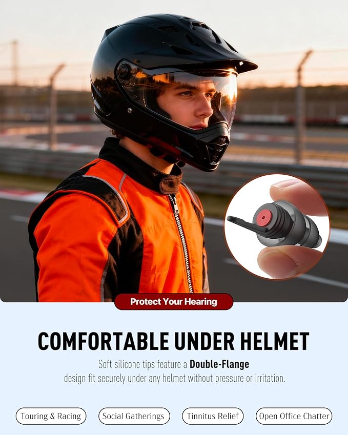 Motorcycle Ear Plugs for Wind Noise Reduction, 2 Pairs Reusable Motorcycle Accessories - Moto Earplugs, Soft Comfortable Hearing Protection for Motorbike, Touring, Racing, Riding - 25dB, Biker Gifts