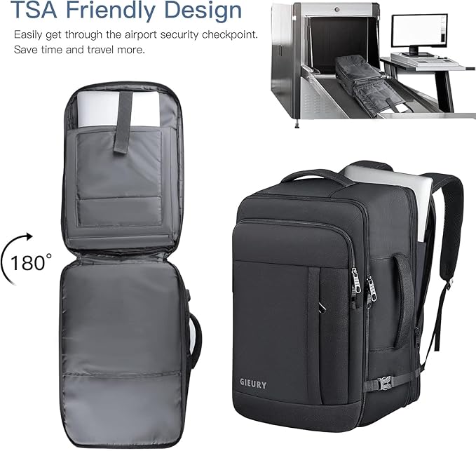 55L Carry On Backpack, Extra Large Travel Backpack for Men & Women, Expandable 60L Big Capacity Bag For Airplanes, Travel Gifts for Men Women, Fits 18.4 Inch Laptop, Luggage Suitcase Daypack, Black