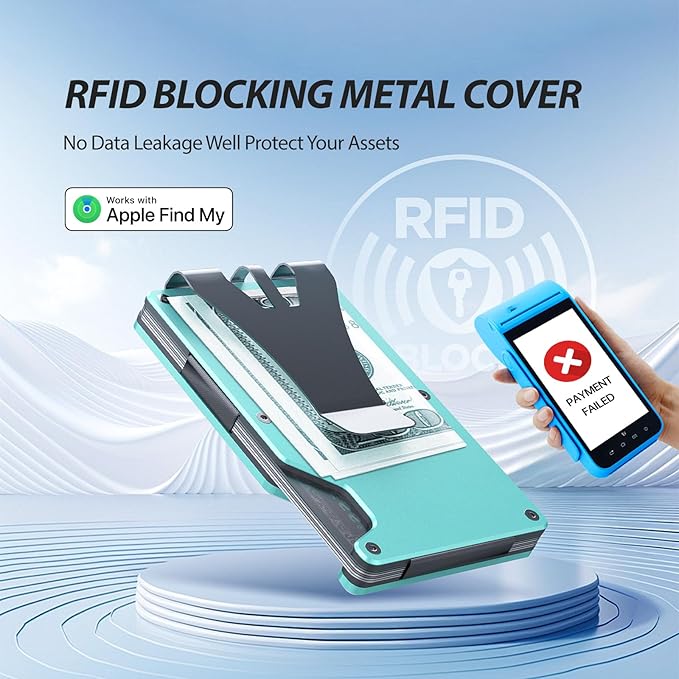Air Wallet, Built-in Tracker Slim Wallet, Smart Wallet with Money Clip, Compatible with FindMy Network(iOS Only), Anti-Theft Card Holder, *Gift for Men (Tracker Wallet, Tiffany blue)