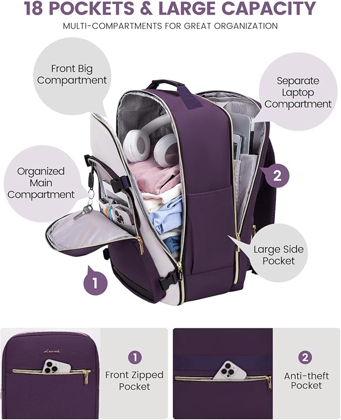 LOVEVOOK 40L Travel Backpack for Women & Men, Airline Approved Carry On Luggage with 3 Packing Cubes, TSA Overnight Bags, Waterproof Personal Item Bag, Weekender Essentials Backpacks fits 17" Laptop