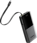 Baseus 10000mAh Portable Charger, 22.5W Fast Charging Power Bank with Built-in Braided USB-C Cable, PD3.0 & QC3.0 Dual Protocols, Compact Travel Battery Pack for iPhone 17/16/15, iPad, Galaxy S25/S24