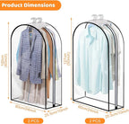 Dntorx 4 Pack Full Clear Garment Bags with Side Zipper, 40&50" Clothes Covers with 10" Gusset, Transparent Hanging Suit & Coat Covers for Closet Storage, Jackets, Dresses, Windbreakers