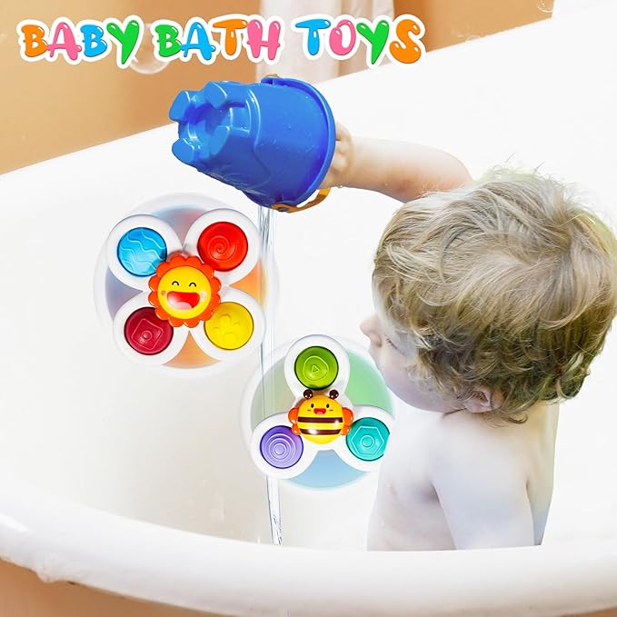 ALASOU 3PCS Pop Suction Cup Spinner Sensory Airplane Travel Toys for 1 Year Old Boy Girl Infant Toddlers|Novelty Spinning Tops 12 18 Months|1 2 Year Old Boy Birthday Gift|Baby Bath Toy Kids Ages 1-3