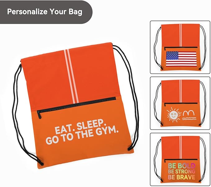 Drawstring Backpack Large Sports Draw String Bag for Women and Men (Orange)