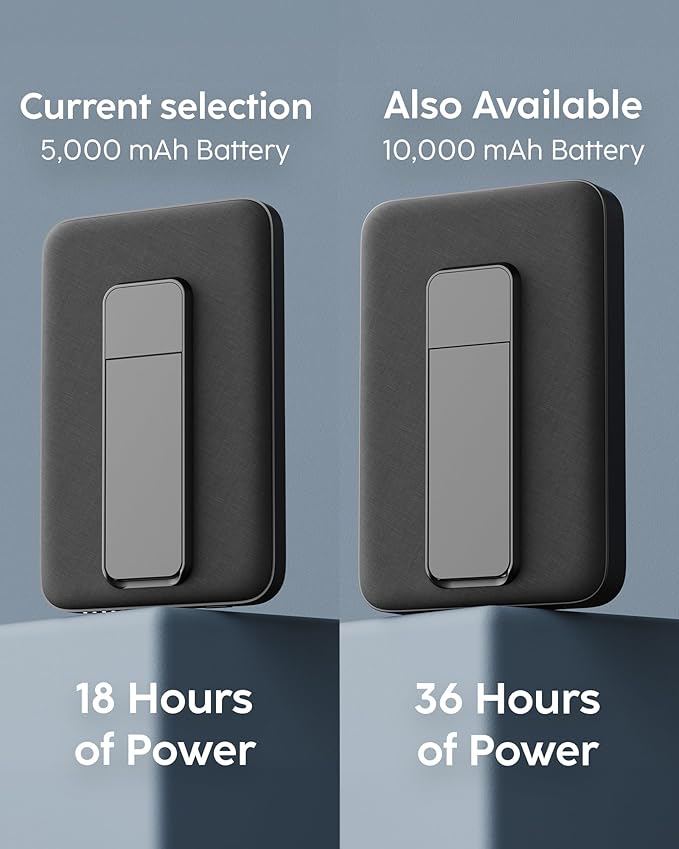 myCharge CliqLuxe Magnetic Wireless Power Bank 5,000mAh | iPhone & MagSafe Compatible | Qi2.2 25W Mag Safe Portable Charger | Built-in Stand | 20W PD USB-C Port | Premium Black Fabric