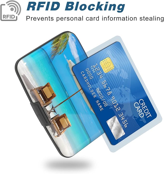 Credit Card Holder, Mini Aluminum Card Wallet RFID Blocking Slim Metal Hard Card Case for Women Men, Sea