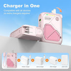 P05 Portable Charger, Magnetic Power Bank, Small Wireless PowerBank,Emergency Battery Pack 10000mAh Travel Essentials Fast Charging with Built in Cable, Wall Plug for iPhone,Samsung,Andriod (Pink)