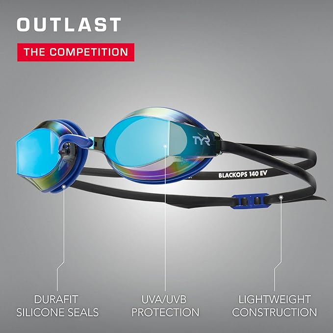 TYR Blackops 140 EV Racing Swim Goggles for Men and Women, Anti-Fog Competitive Swimming Goggles