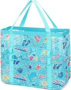 Fammart Mesh Beach Bag, Large Beach Tote with Zipper Pocket, Toys Pool Bag for Family Travel Vacation Cruise Essentials