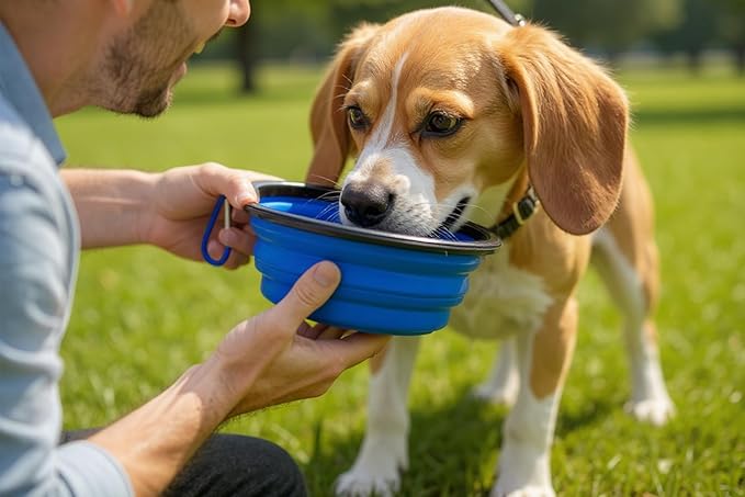 Silicone Collapsible Pet Bowl for Travel - Portable, Leak-Proof Dog & Cat Bowl, Easy Clean Collapsible Pet Dish for Hiking, Camping, Car Rides (Blue, 33.8oz)