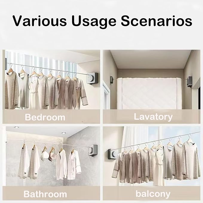 Retractable Clothesline Indoor,Bathroom Clothesline Retracting Heavy Duty Clothes Drying Laundry Line Travel Clothesline for Hotel Room Wall Mounted Stainless Steel Line-13.8 Feets,Gray