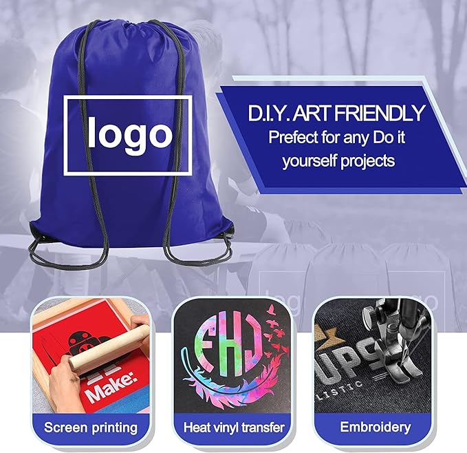 BeeGreen Royal Blue Drawstring Backpack Bags Bulk 10 Pack X-Large 22.4" L x 17.5" W Sports Cinch Sack Gym String Bags Machine Washable Heavy Duty String Backpack for Men Women