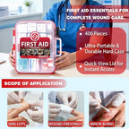 Gevoke 400 Piece First Aid Kit - Organized Dual-Layer Wall-Mountable Hard Case Medical Kit for Home, Car, Camping, Travel, Hiking, Truck, Office, Sports, Vehicle & Outdoor Emergencies