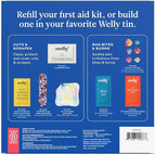 Welly First Aid Kit Refill Carton | Includes Individual Bandages, Cleansing Wipes, Antibiotic Packets, Burn Gel, Hydrocortisone Cream, and Bug Bite Relief Patches | 100 ct