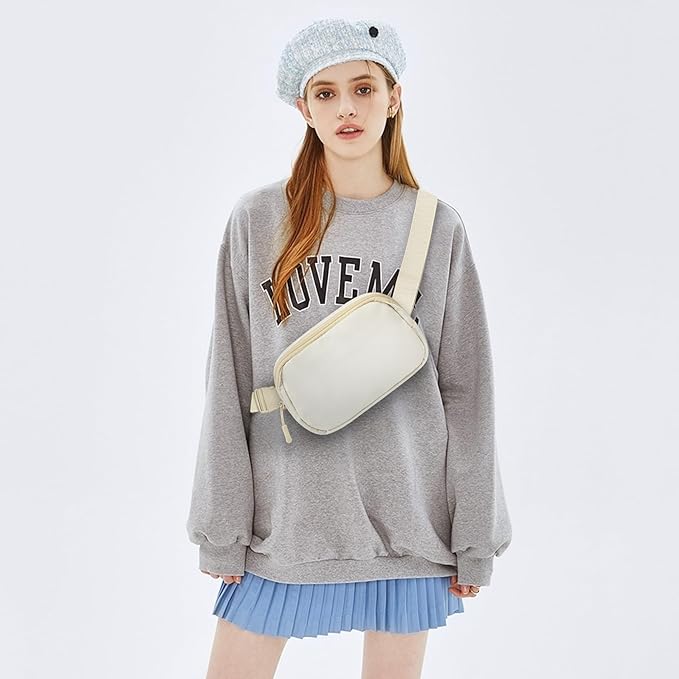 Fanny Pack Crossbody Bag for Women and Men, Belt Bag for Hiking Bum Bag with Adjustable Strap,Casual Cell Phone Pouch?Waist pack for Running Workout Sports Travel Off White