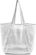 HOHOM Beach Bags for Women, Summer Travel Mesh Tote Bag with Large Inner Pocket, Sandproof Woven Shoulder Handbag