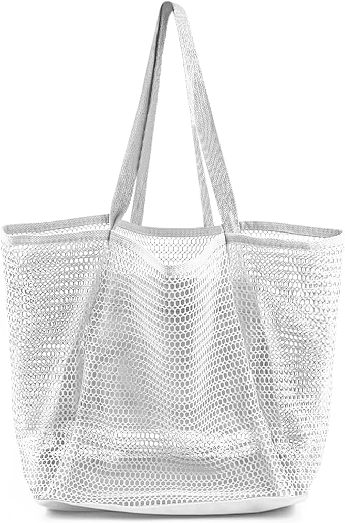 HOHOM Beach Bags for Women, Summer Travel Mesh Tote Bag with Large Inner Pocket, Sandproof Woven Shoulder Handbag
