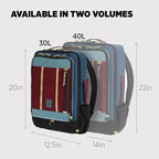 Topo Designs Global Travel Bag – 30L or 40L - Carry-On Compliant Most Airlines, Durable Travel Duffel Bag, Clam Shell Main Pocket, Laptop Sleeve, Backpack, Luggage (30L / Dark Denim/Burgundy)