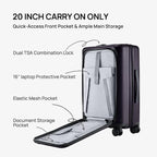 NINETYGO Medium Checked Luggage 25 Inch, Flat Top Opening Check In Luggage with Cup Holder, Expandable, Lightweight PC Hard Shell, TSA Lock, 360° Spinner Wheels (Blackcurrant Oolong)