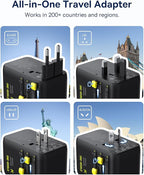 Baseus 70W Universal Travel Adapter, 6-in-1 International Plug Adapter with Retractable Cable, USB-C PD Fast Charging Worldwide Wall Charger for USA/EU/UK/AUS and Over 200 Countries - Enercore CG11