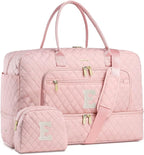 Initial Travel Duffle Bag for Women - Pink Personalized Weekender bags Overnight Bag with Shoe Compartment & Wet Pocket Weekend Tote Bags with Toiletry Bag Monogram Christmas Gifts (Letter E)