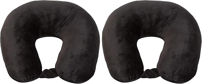Wolf Essentials Adult Cozy Soft Microfiber Neck Pillow, Compact, Perfect for Plane or Car Travel, Black (Pack of 2)