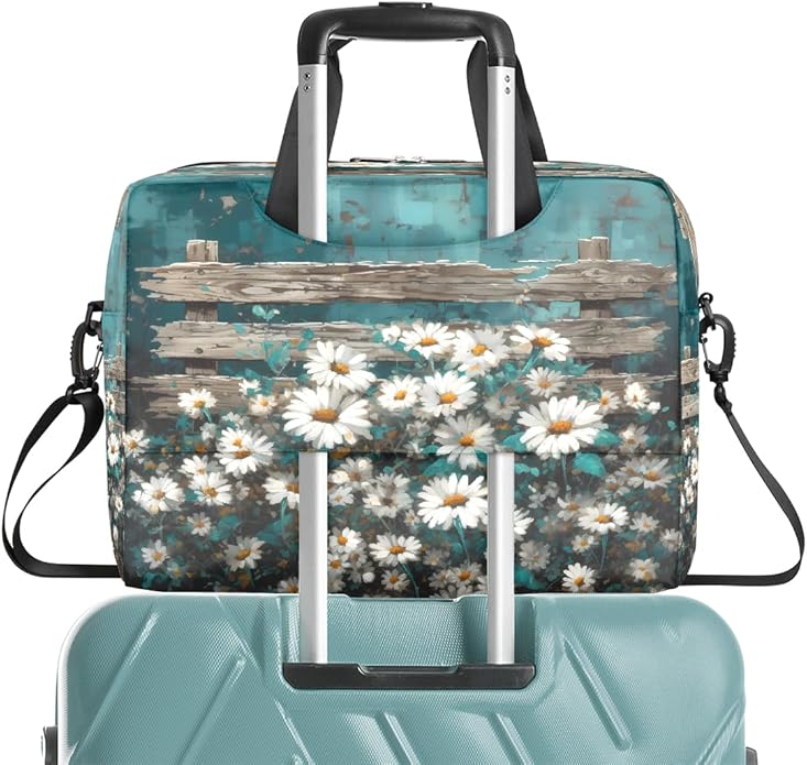 Vintage Daisy Wooden Board Laptop Bag 16 Inch, Slim Business Briefcase for Men Women, Shoulder Bag with Handle & Detachable Strap, Work Office Computer Messenger Bag