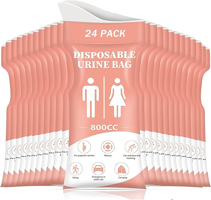 DIBBATU Disposable Urine Bag, 12/24 Pack Pee Bags for Travel for Women/Men, 800ML Emergency Portable Urinal Bag and Vomit Bags, Unisex Urinal Bag for Camping, Traffic Jams, Pregnant